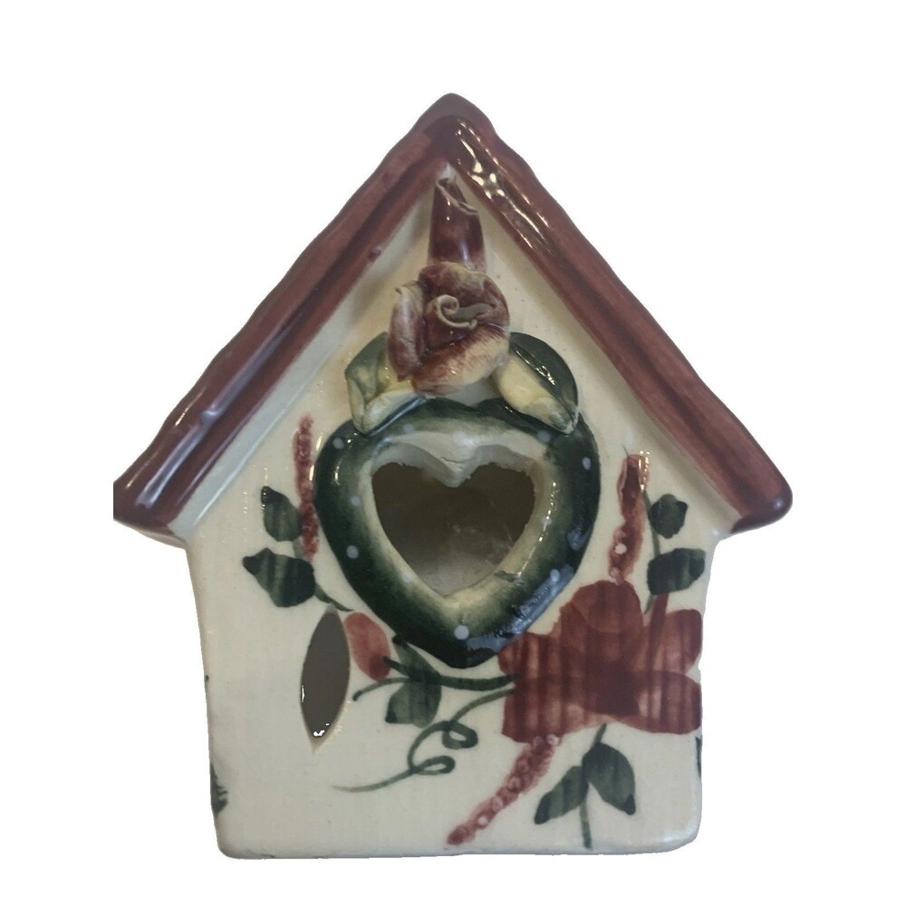 Ceramic Votive Candle Floral Birdhouse Burner